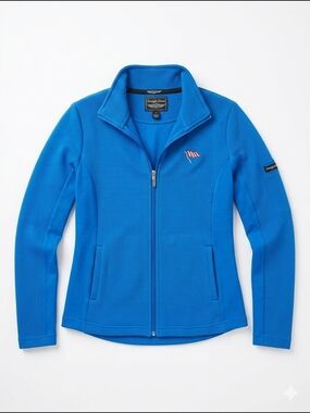 Straight Down Blue Ribbed Full-Zip Jacket American Flag Size Small Golf Performa